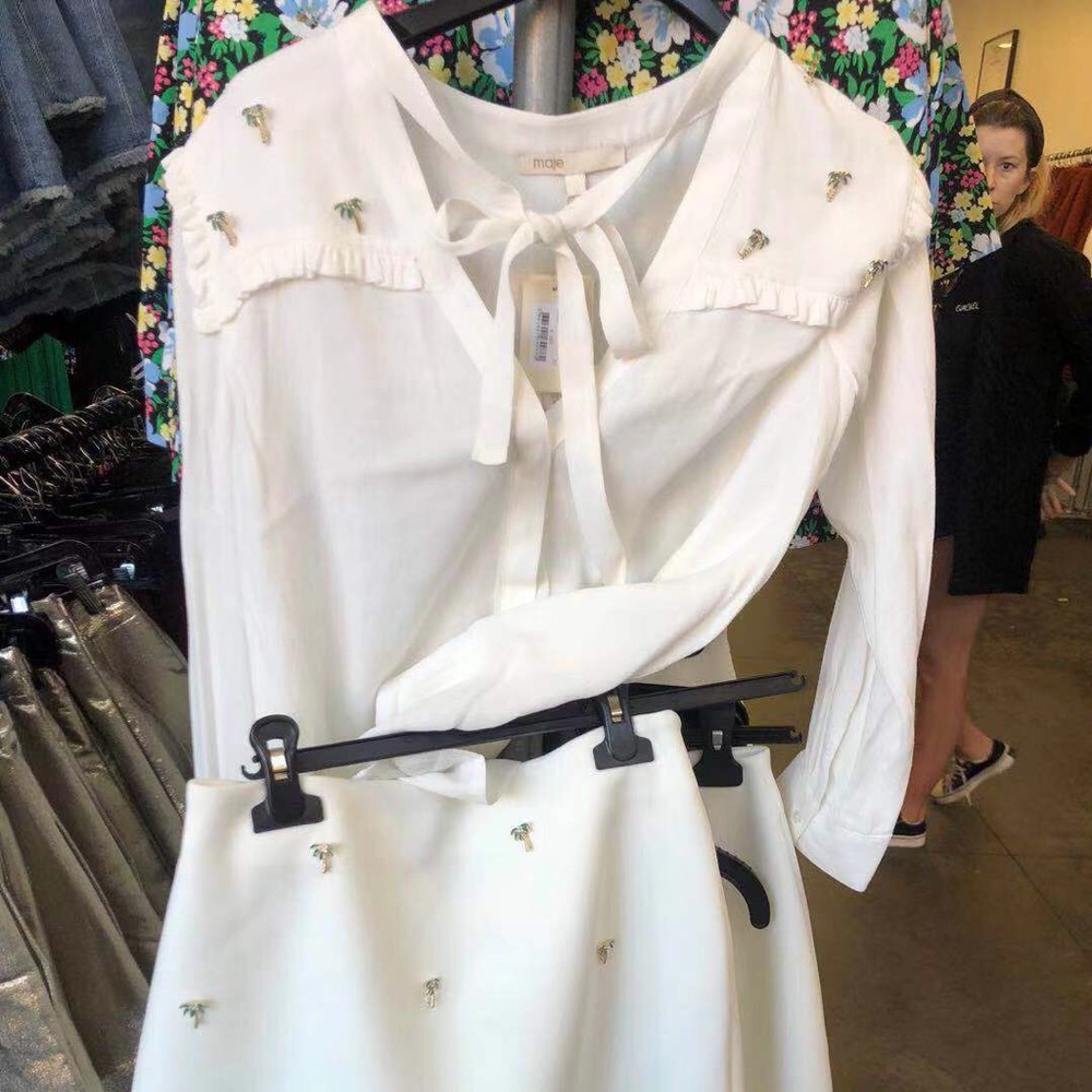 Maje shirt/skirt set, with palm tree embellishment